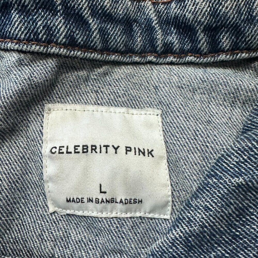 Celebrity Pink Womens Denim Jacket Large Distressed Oversized Boxy 100% Cotton - Picture 3 of 7